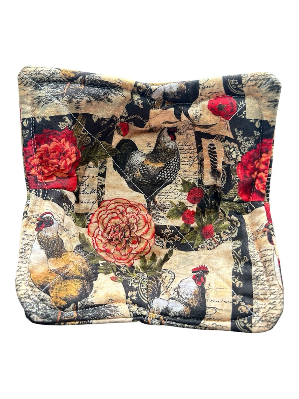 Hand Crafted Farmhouse Chickens Microwave Bowl Cozy 100% Cotton